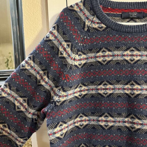 J.Crew Men's 100% Lambswool Fair Isle Ski Apres Crew Neck Sweater Size Large - Picture 4 of 7